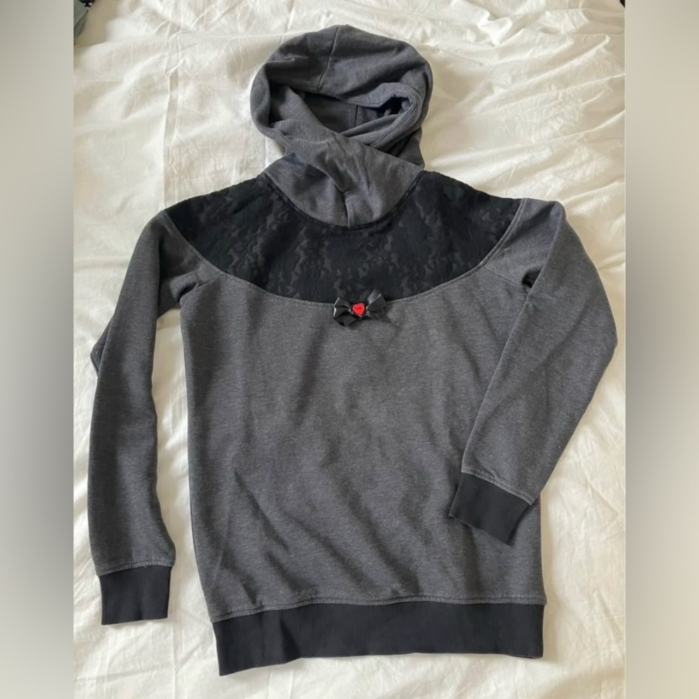 Gray and Black Hoodie with Lace Detail